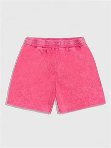 Shorts streetwear rose délavé pour homme |   Shorts en molleton de coton à imprimé graphique avec broderie |   Shorts de sport décontractés et robustes - Product Image 2