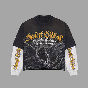 เสื้อยืดแขนคู่พิมพ์ลายฟอยล์แบบมีดีเทลพิมพ์นูน แต่งลายพิมพ์นูนบนเสื้อผ้าลำลอง เสื้อยืดแขนคู่แบบมีสไตล์ทันสมัย - Product Image 1