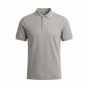 Polo en piqué de coton gris à manches courtes pour homme, décontracté, respirant, coupe classique, design tricoté uni - Product Image 1