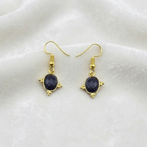 Ratnarachit Gold Plated Brass Wire <b>Wrapped</b> <b>Black</b> Onyx Oval Briolette Earrings (8x10mm) Minimalist Women's Gift - Product Image 1