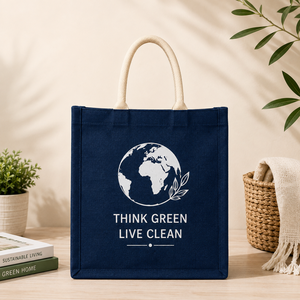 Think <b>Green</b> Live Clean Jute Shopping <b>Bag</b> 38x35x12cm Hand Carry Grocery Tote Blue - Product Image 6