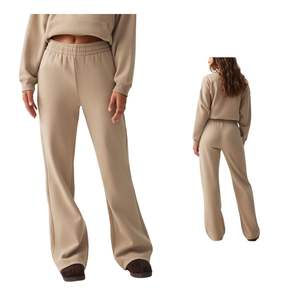 กางเกงวอร์มขายาวเอวสูงทรงหลวมสำหรับผู้หญิง ผ้าคอตตอนผสม สวมใส่สบาย เหมาะสำหรับพักผ่อน รับผลิตแบบ OEM ODM ขายส่ง - Product Image 1