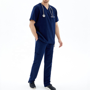 Mens Medical Corduroy Scrub Suit Set Breathable High Quality Comfortable Lightweight Short Sleeve <b>Top</b> Pants Healthcare Uniform - Product Image 1