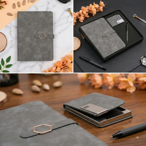 Agenda exécutif relié en cuir de qualité supérieure Aurelux Grey, porte-cartes, stylo, coffret cadeau d'entreprise, planificateur d'affaires, ensemble de bureau, 192 pages - Product Image 4