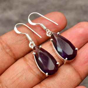 Boucles d'oreilles pendantes en améthyste faites à la main, argent sterling 925, bijoux en pierres précieuses, pierre naturelle violette, boucles d'oreilles pour femmes, cadeau - Product Image 4