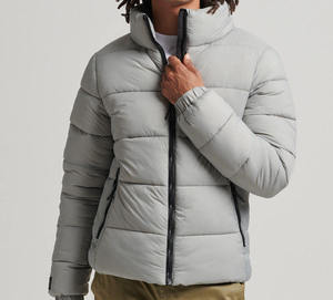 Men's <b>Light</b> Gray <b>Puffer</b> <b>Jacket</b> Stand Collar Zipper Closure Windproof Polyester Wadding Winter Casual Coat - Product Image 4