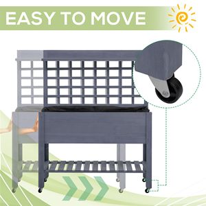 Gray Wooden <b>Planter</b> <b>Box</b> with Trellis Storage Shelf Raised Garden Bed and Wheels Hanging Baskets & Accessories - Product Image 4