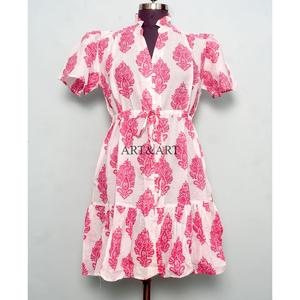 Vestido Midi de Verano de Alta Calidad Hecho a Mano con Estampado Floral Rosa, Estilo Casual, Natural, Occidental, Bohemio, Indio, de Algodón, Dulce y Elegante para Mujer - Product Image 1