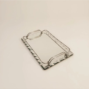 Luxury Mirrored Vanity Tray Silver Metal Handles Rectangular Beveled Glass Perfume Organizer <b>Decorative</b> <b>Dressing</b> <b>Table</b> Platter - Product Image 5