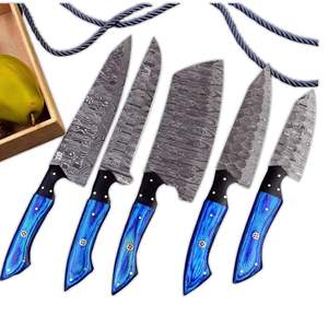 Juego de Cuchillos de Cocina Damasco Hechos a Mano Thewizcrafts, Cinco Piezas, Alta Calidad, Uso Funcional en la Cocina, Ambidiestros, Aptos para Lavavajillas - Product Image 4