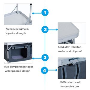 Tavolo da Campeggio Portatile in Alluminio da 47 Pollici, Pieghevole, Argento, con Maniglia e Vano Portaoggetti - Product Image 4