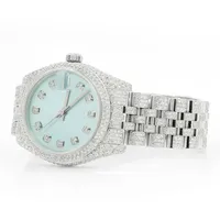 Montre chronographe de luxe Hip Hop Iced Out avec cadran bleu pour homme, mouvement VVS Moissanite, diamants ronds, montre personnalisée