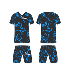 Conjunto de Camiseta de Fútbol Sublimada para Hombre Ferocious Clothing, Cuello en V, Manga Corta, Uniforme Deportivo Transpirable, Estampado Azul y Negro - Product Image 1