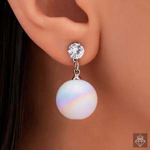 Pendientes colgantes finos de circonio grandes PRAO con perla croma - Product Image 3