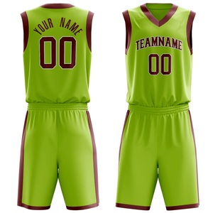 Conjunto de Uniforme de Baloncesto Sublimado Personalizado Verde Granate Cuello en V Sin Mangas Absorbente de Humedad Unisex para Adultos - Product Image 1