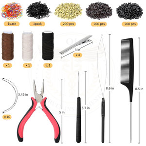 คีมร้อยไมโครริงแบบซิลิโคนพร้อมเข็มเกี่ยวแบบโค้ง หวีหนีบผมโลหะ ด้ายเย็บผ้า ยางรัดผมขนาดเล็ก - Product Image 2