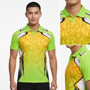 Men's Short Sleeve Polo Shirt Geometric Print Quick Dry <b>Knitted</b> Polyester Sporty Fit Regular Length Green Yellow <b>Pattern</b> - Product Image 5