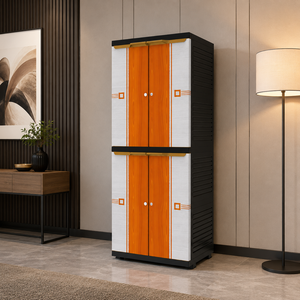 Naiba Mini <b>Portable</b> Plastic Cabinet/<b>Wardrobe</b> with White Orange Flat Panel Hinged Doors Suitable for Clothing & Bedroom Storage - Product Image 1