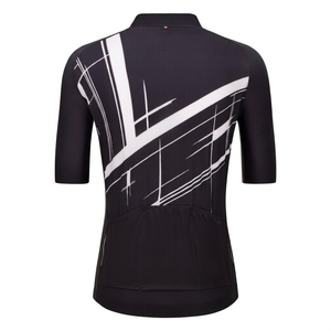 Maillot de cyclisme à manches courtes à motif géométrique noir et blanc pour homme, fermeture éclair intégrale, haut de sport en mesh - Product Image 2
