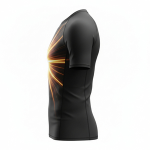 Chemise de sport pour homme à manches longues, protection UV UPF50+, séchage rapide, imprimé par sublimation, motif éclat de soleil noir et orange, pour la natation et le surf - Product Image 5