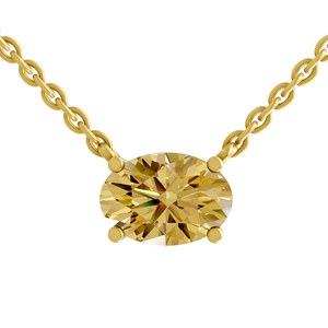 Magnifique collier solitaire Fernanda à quatre griffes avec diamant de laboratoire jaune soleil taille ovale, fabriqué en or massif 10k/14k - Product Image 1