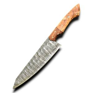 Cuchillo de Cocina Profesional de Acero de Damasco con Hoja Martillada y Afilada, Mango de Madera de Olivo, 58 HRC, Venta al por Mayor, Personalizable - Product Image 1