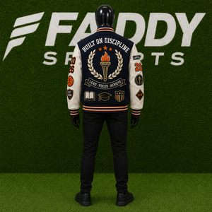 Veste universitaire sur mesure, veste vintage de style Letterman avec patchs en chenille, veste bomber en laine brodée, manches en cuir - Product Image 3
