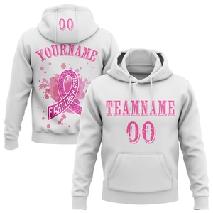 Sudadera con Capucha Deportiva Blanca y Rosa Personalizada de OMMIZ INDUSTRY para el Día Mundial del Cáncer de Mama, con Lazo de Apoyo al Concienteamiento sobre el Cáncer en 3D, Venta al por Mayor - Product Image 1