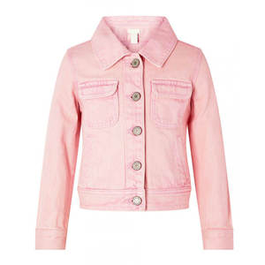 Chaqueta vaquera rosa claro para mujer, estilo clásico con botones frontales, manga larga, informal, tipo camionero, corte regular, para primavera, otoño y uso diario. - Product Image 1