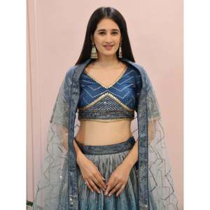 Dazzling Blue Chinon <b>Sequin</b> <b>Party</b> Wear Lehenga Choli - Product Image 2
