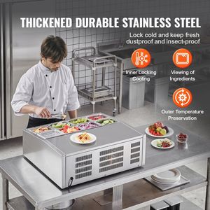 Stazione di Preparazione Refrigerata per Condimenti da Cucina Commerciale 140 W, 8 Vaschette 1/6, Corpo in Acciaio Inox 304, Unità da Banco - Product Image 5