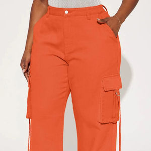 Pantalon cargo droit en molleton uni taille mi-haute pour femme avec poches et cordon de serrage, style jogger, legging d'hiver, streetwear décontracté - Product Image 6