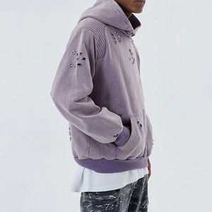 Sudadera con capucha de moda con hombros caídos, corte holgado y corto, estilo oversize, con efecto desgastado, textura gofrada, de algodón de alto gramaje 600 g/m², con lavado ácido y cierre de cremallera - Product Image 5