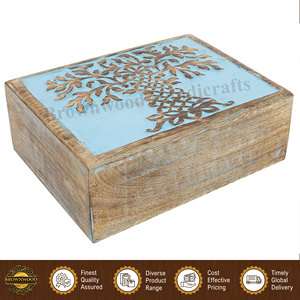 Caja de Madera de Mango Azul Quemado Tallada a Mano con Diseño Elegante y Tema Floral de Artesanos Indios para Almacenamiento, Venta al Por Mayor - Product Image 3