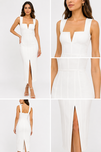 Vestido Midi Moderno Blanco sin Mangas con Cuello Halter y Abertura en V, con Panel de Corsé y Abertura Lateral, Sexy para Fiesta, Noche y Club, para Mujer, Venta al por Mayor, Bodycon, Talla XL - Product Image 6