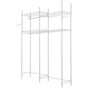 Scaffale portaoggetti regolabile a 4 livelli sopra lavatrice/asciugatrice, due file con asta appendiabiti e ganci, stendibiancheria per lavanderia - Product Image 4