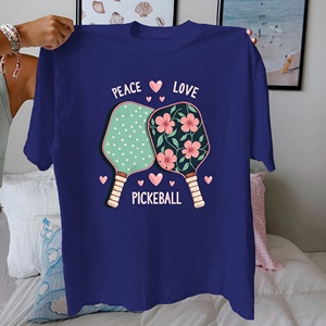 Camiseta de Mujer con Diseño de Pickleball, Amor y Paz, Tejida, Estampada, 100% Algodón, Corte Cómodo - Product Image 4