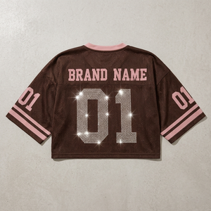 <b>Top</b> Choice Sparkling <b>Rhinestone</b> Crop <b>Top</b> Custom Logo Bling Number Solid Color American Football Jersey Sporty Summer Shorts Sets - Product Image 5