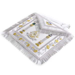 Past Master Blue Lodge <b>Apron</b> - <b>White</b> & Gold With Pillars offering wholesale production, customization, and premium craftsmanship - Product Image 2