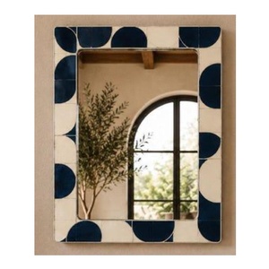 Miroir mural encadré moderne avec motif en os incrusté pour montage mural, chambre à coucher, couloir, salon, miroir décoratif traditionnel - Product Image 2