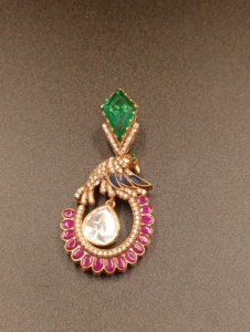 Peacock <b>Brooch</b> Emerald Cut Green Stone Ruby Accents Gold Plated Unisex Wedding Engagement Party Jewelry Statement Piece - Product Image 2