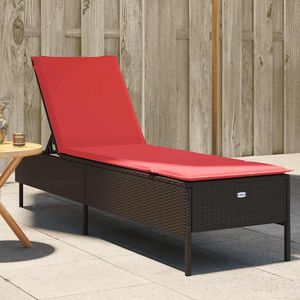 Chaise longue de patio en rotin PE marron et rouge, structure en acier thermolaqué - Product Image 1