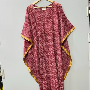 ชุดคลุมชายหาดผ้าฝ้ายแท้พิมพ์ลาย Bagru แบบอินเดีย ทำมือ ลายดอกไม้ฤดูร้อน สวมใส่สบาย ยาวคลุมเข่า - Product Image 1