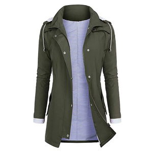 Chaqueta Impermeable con Capucha para Mujer, Roja, Azul Marino, Amarilla, Verde, Negra, Capucha Desmontable, Gabardina Larga, Cortavientos, Impermeable - Product Image 6