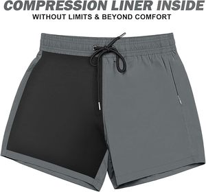 Shorts de bain pour homme, séchage rapide, entrejambe 5 pouces, avec doublure de compression et poche zippée - Product Image 4