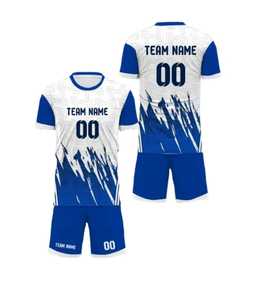 Conjunto de Uniforme de Fútbol Sublimado Personalizado Blanco y Azul con Nombre del Equipo 00, Uniforme de Poliéster que Absorbe la Humedad, Manga Corta Unisex para Adultos - Product Image 1