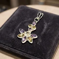 Pendentif en argent sterling 925 avec pierre précieuse améthyste, design floral fait main, bijoux en pierre naturelle multicolore
