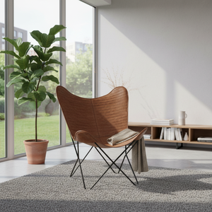 Fauteuil papillon de luxe en cuir véritable fait main avec structure métallique, fauteuil d'appoint moderne pour salon et bureau à domicile - Product Image 2