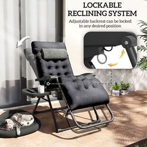 Silla reclinable negra plegable de gravedad cero con cojín portavasos para muebles de patio al aire libre - Product Image 4