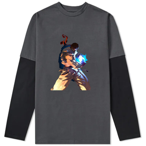 เสื้อยืดแขนยาวผู้ชายแฟชั่นสตรีทแวร์ ผ้าฝ้าย 100% เสื้อยืดแขนยาวแบบซ้อนสองชั้น สตรีทแวร์ เสื้อยืดสองชั้น - Product Image 1